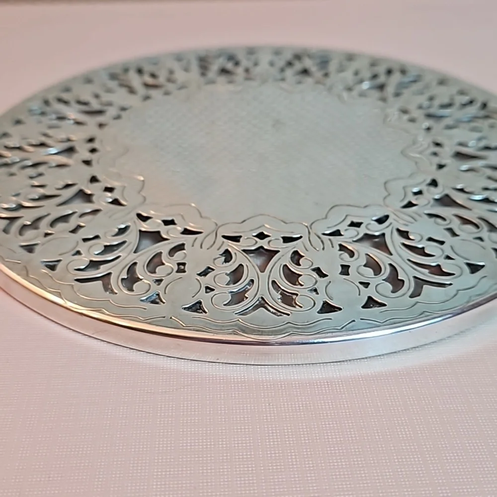 Vintage Silverplate Pierced Trivet Cake Stand Decorative Plate